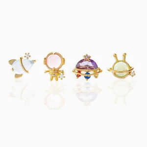 Creative Cartoon Style Space Series Earrings Set 18K Gold Plated Brass Earrings Fashion Jewelry Zircon Earrings for Women