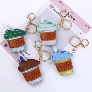 Creative Coffee Cup PU Leather Key Ring Funny Drink Shape Customizable Bag Charm Key Chain