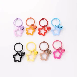 Creative Colorful Five pointed Star Acrylic Keychain Fashionable Plastic Stars With Bells Keychain Backpack Charm Accessories