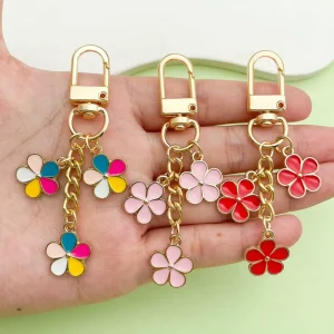Creative Colorful Flower Keychain Alloy Small Floral Charm Fashion Accessory For Earphone Case Cup Bag Decoration