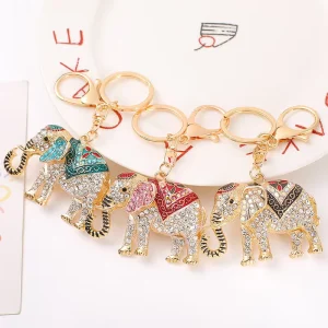 Creative Crystal Rhinestone Elephant Keychains Cute Animal Keyrings Car Key Chain Ring Women Bag Charm Pendant Fashion Jewelry