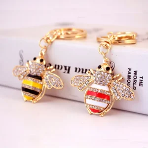 Creative Cute Women’s Car Bag Charm Fashion Gift Bee Bottle Opener Keychain Crystal Diamond Alloy Metal Key Ring