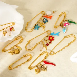 Creative DIY Charms Accessories Stainless Steel Enamel Chilli Pepper Starfish Shell Flower Cherry Sun Heart Pin Brooch