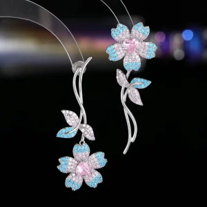 Creative Design New Fashion Earrings Asymmetric Flower Drop Earrings Zircon Jewelry for Women