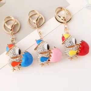 Creative Diamond Studded Chicken Shell Breaking Car Keychain Cartoon Alloy Bag Keychain Pendant Small Gift