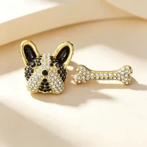 Creative Dog Bone Brooch Full Rhinestone Animal Pin Light Luxury Wedding Engagement Gift for Women