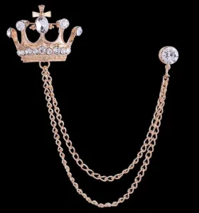 Creative Elegant Chain Brooch Full Diamond Crown Tassel Women’s Suit Gold Plated Gift Party Fashion Personality