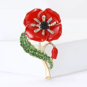 Creative Fashion Alloy Enamel Rhinestone Poppy Flower Brooch Women’s Party High-end Elegant Gift Jewelry