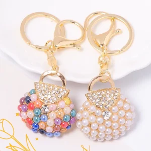 Creative Fashion Pearl Bag Keychains Cute Metal Keyrings Women’s Handbag Keychains