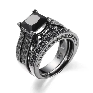 Creative Fashion Rings for Men Women New Trend Full Crystal Rhinestone Black Onyx Square Ring Temperament Ring