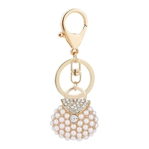 Creative Female Fashion Pearl Bag Keychains Cute Metal Keyrings Women’s Handbag Keychains with Charm Pendant Car Key Ring