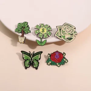 Creative Flower Money Tree Brooch Badge with Dollar Rose Enamel Pin Butterfly Flowers Plants