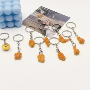 Creative Fun 3D Chicken Nuggets Legs Nugget Wings Chicken Leg Keychain Bag Charm Cute Unique Imitation PVC Keychain Food Keyring