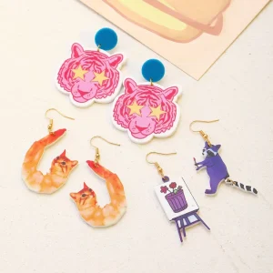 Creative Funny Animal Earrings for Women Fashion Acrylic Tiger Frog Raccoon Pendant Earring Jewelry