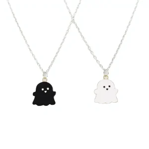 Creative Ghost Shape Matching Necklace Set Fashion Black White Ghost Pendant Necklace for Couple BFF Halloween Anniversary Gift
