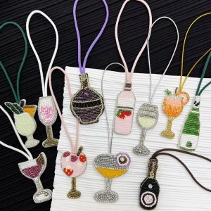 Creative Handmade Beaded Rhinestones Goblet Keychain Phone Case Bag Decoration Cocktail Glass Juice Pendant Ornament