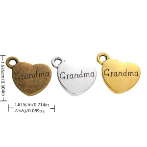 Creative Heart Shape Grandma Plate Metal Ornament Accessories Jewelry Pendants Fashion Charms for Decoration