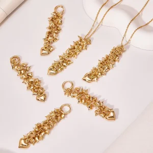 Creative Heart Tassel Pendant Necklace Temperament Copper Link Chain Gold Plated Zircon Unisex Anniversary Punk