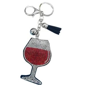 Creative Korean Velvet Rhinestone Goblet Red Wine Glass Cup Tassel Key Chain Alloy Bag Charm Fashion Lightweight