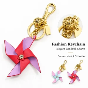 Creative Leather Windmill Pinwheel Keychain Handmade Cute Triangle Bag Pendant Charm Purse Handbag Car Key Accessories Gift