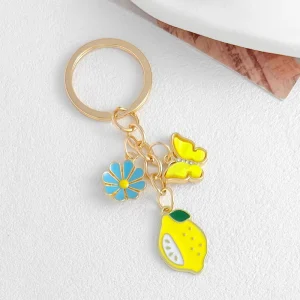 Creative Lemon Butterfly and Flower Alloy Keychain Bag Charm with Dripping Oil Original Design Holiday Gift for Small Presents