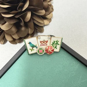 Creative Mahjong Game Brooch Lucky Fortune Design Stylish Decorative Pin for Outfit Accessories