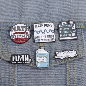 Creative Math Enamel Brooches Function Life Girls Love Math Formula Metal Badges Punk Costumes Lapel Pins Jewelry Accessories