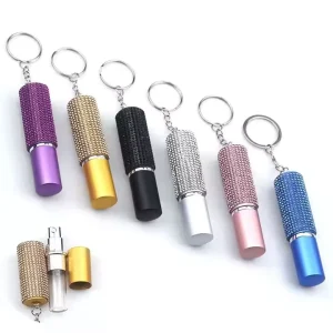 Creative Mini Rhinestone Metal Alloy Eco friendly Perfume Bottle Keychain Fashionable Portable Key Ring Pendant