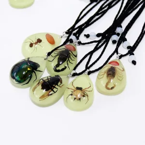 Creative Necklace Resin Real Insects Charms Jewelry Scorpion Ants Pendant Luminous at Night for Women Men