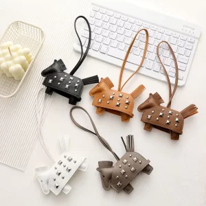 Creative New Rivet Pony Pendant Leather Eco Friendly Car Keychain Fashion Purple Orange Pink Green Studded War Horse Bag