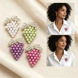 Creative New Women’s Grape Alloy Brooch Rhinestone Fruit Pin Anti Exposure Plant Flower Wedding Party Gift Clothing Accessory