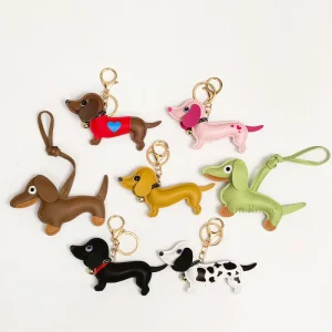 Creative PU Leather Dog Charms Cute Puppy Dog Keychain Fashion Exquisite Animal Leather Handmade Hanging Accessories