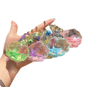Creative PVC Plastic Starfish Shell Keychain Fashion Trend Liquid Quicksand Pendant Souvenir Car Bag Accessories