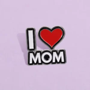 Creative Personalized Cartoon I Love Mom Heart Shaped Zinc Alloy Baked Enamel Brooch Accessory
