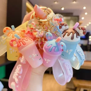 Creative Popular Good Quality Cute Gift Ice Cream Key Ring PVC Fashion Bag Charm Miniature Decor for Car Phone