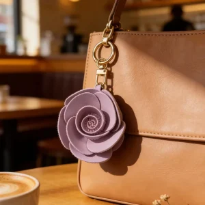 Creative Pu Leather Camellia Flower Key Chain Pendant Women’s Bag Pendant Decoration Senior Sense Decorative Key Chain