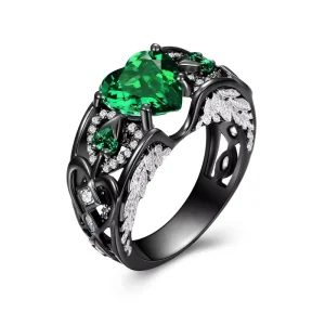 Creative Retro Hollowed Out Heart Shape Ruby Ring Trendy Fashion Ornaments for Men Women for Wedding Engagement or Gift