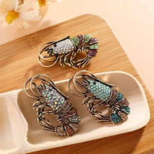 Creative Retro Lobster Brooch Alloy with Gemstones Unique Fashion Shrimp Pendant for Jewelry Collection