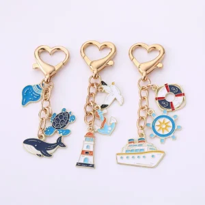 Creative Sea Turtle and Whale Alloy Keychain Personalized Surfboard Cruise Ship Lighthouse Backpack Hanger Metal Keychain