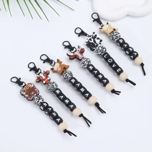 Creative Silicone Bead Jewelry Letter Phone Straps Wristbands Keychains Animal Charms MAMA LOVE Design Instagram Style for Bags