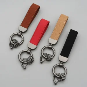 Creative Simple Durable Faux Leather PU Plastic Car Keychain Pendants Zinc Alloy Men Women Couples Rope Fashion Customized