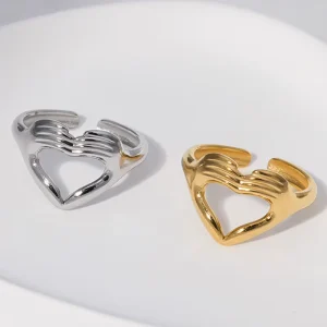 Creative Titanium Steel Ring Hip Hop Stainless Steel Jewelry Love Heart Palm Finger Rings Couple Ring for Women Girls