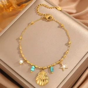 Creative Unique Bracelets Chain Inlay Diamond Star Shell Pendant Bracelet Charms 18k Fashion Versatile Summer Jewelry