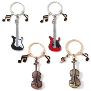 Creative Violin Guitar Musical Notes Oil Dripping Key Chain Lovely Music Series Bag Charms for Friends