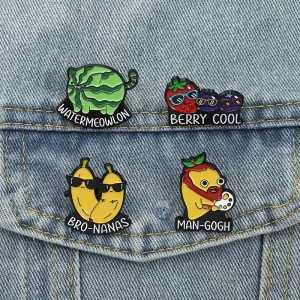 Creative Watermelon Mango Pun Berry Cool Enamel Pins Bro Nanas Man Gogh Watermeowlon Brooch Lapel Badge Funny Jewelry