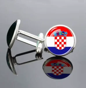 Croatia Banner Pattern Metalwork Country Flag Design Round Alloy Cufflinks Formal Apparel Decorative Accessory