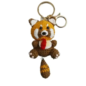 Crochet Keychain Knitted Cute Raccoon Keychain Doll Backpack Charm Handmade Amigurumi Crochet Animal Plush Toy Keyring