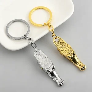 Crocodile Head Keychain 3D Metal Animal Shaped Page Marker Bookmark Clip Key Ring for Men Women
