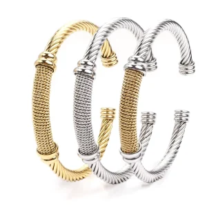 Cross Border C Type Adjustment Stainless Steel Cable Rope Opening Bracelet Fashion Cuff for Men Women