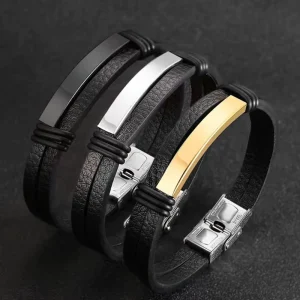 Cross-Border E-commerce Punk Style Stainless Steel Braided Leather Wrap Couple Party Bracelets Student Handmade Fashion